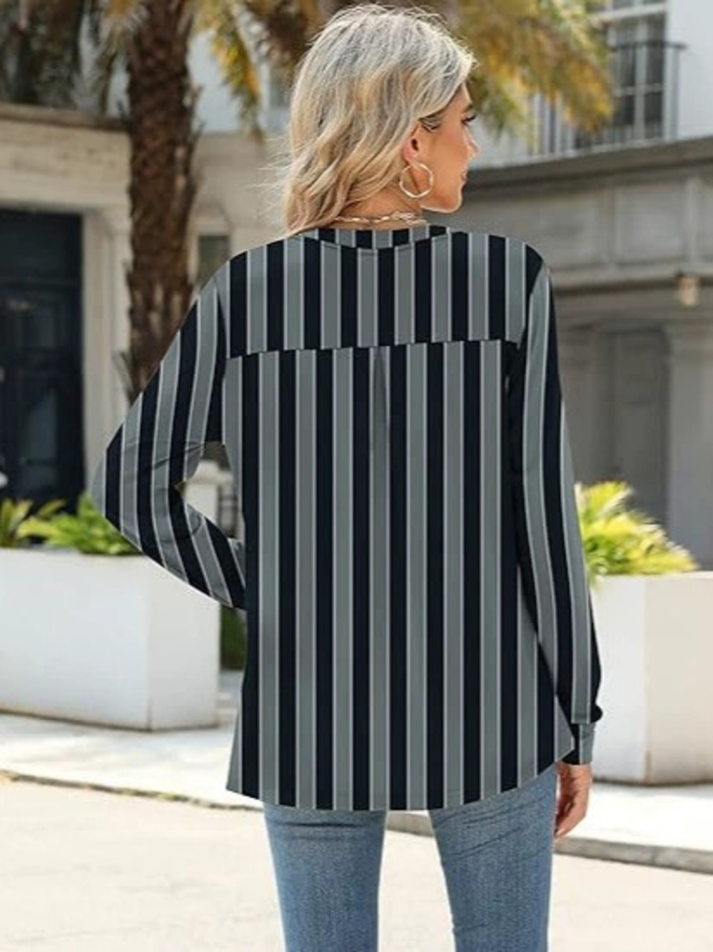 ZARA Women Plus Size Striped Long Sleeve Loose Shirt Fall Winter